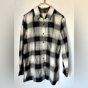 Vintage Josephine Chaus Cream Black Plaid 100% Silk Long Sleeve Button Up Sz 14